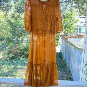 Nanette Lepore Long Sleeve Sheer Brown Dress